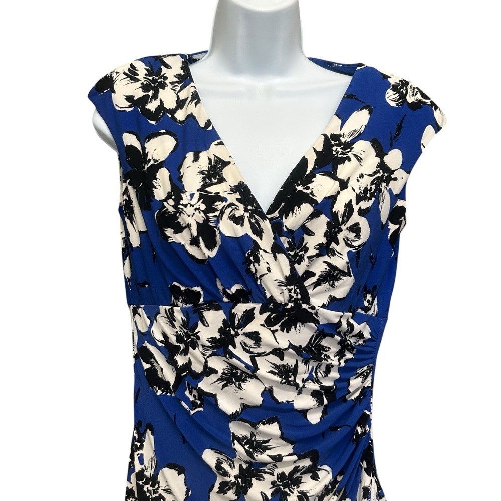 Lauren Ralph Lauren Blue White Floral Ruched Side Sheath Dress Size 4 - Picture 3 of 7